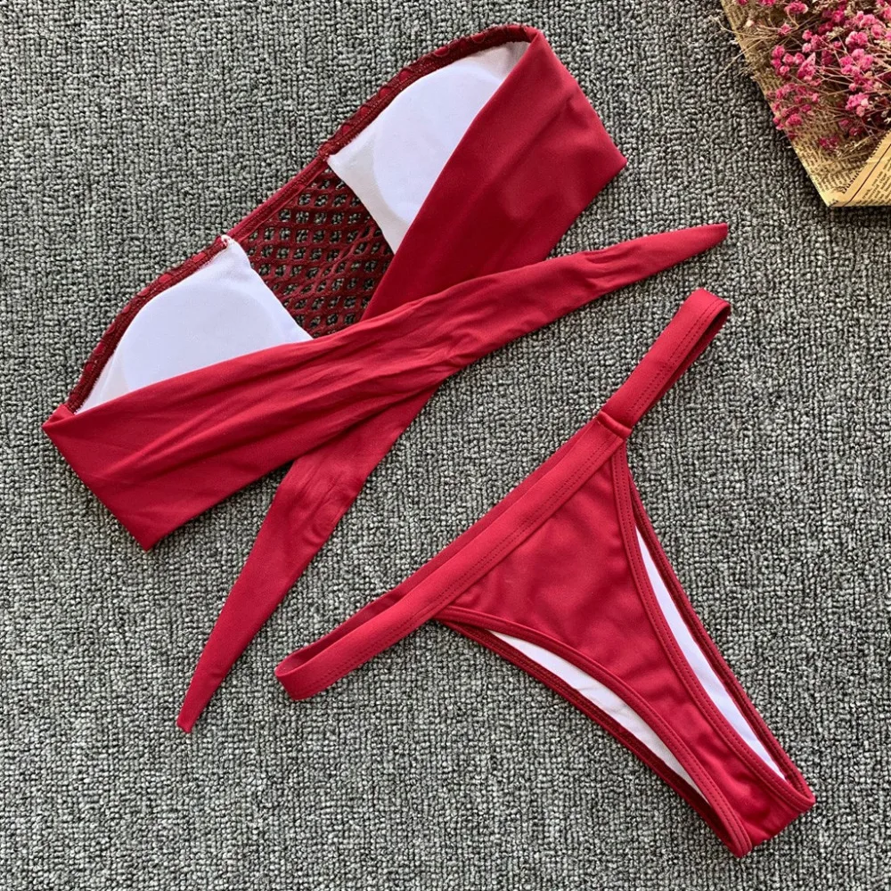 2019 бикини сексуальный купальник женский однотонный раздельный бандажный