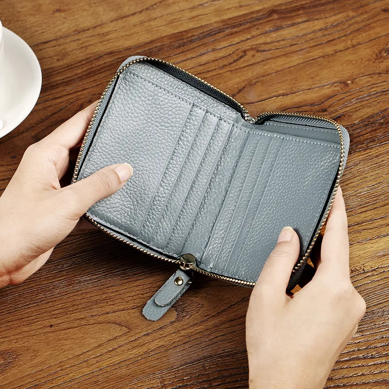 Винтажный женский кошелек Женский из натуральной кожи короткий на молнии