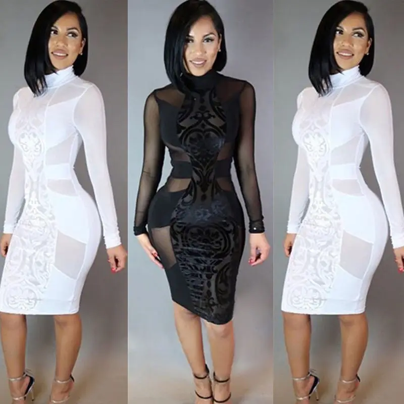 Пикантные летние Для женщин платье с длинным рукавом Bodycon Повседневное вечерние