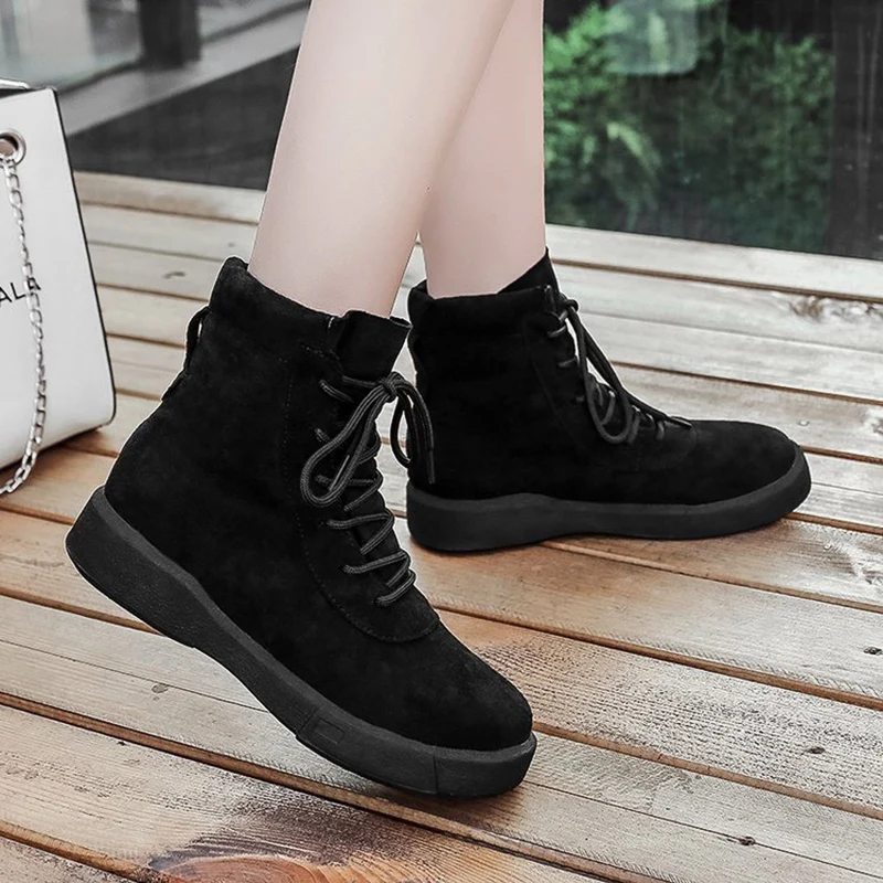 Женские флоковые ботинки на платформе со шнуровкой новинка 2019 года женские
