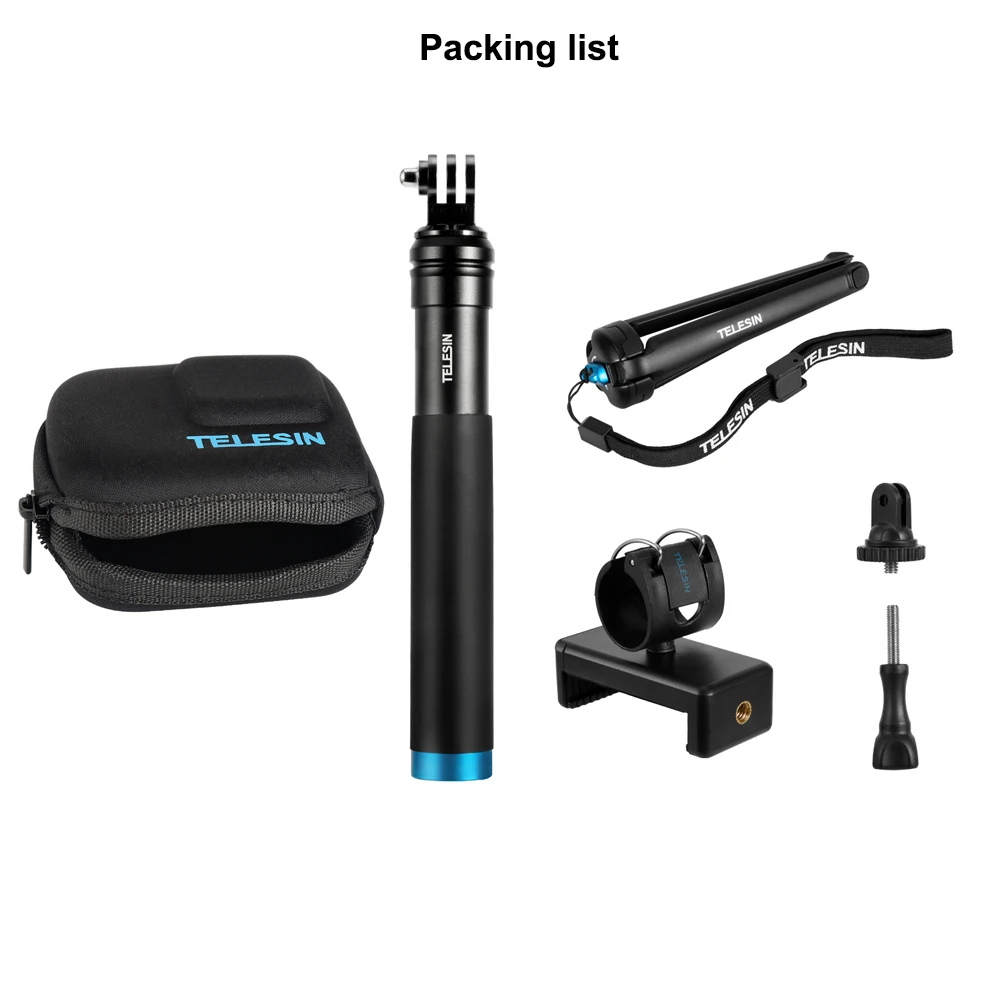 stick and bag Телескопическая мини селфи-палка+ 3-ходовой монопод Штатив для экшн-Камеры GoPro Hero 7 6 5 DJI OSMO карман/ACTION XIAOYI аксессуар для камеры - Цвет: stick and bag
