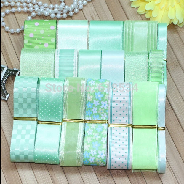 Высокое качество зеленый стиль 20YDS печатная Grosgrain лента смешанные Сатиновые