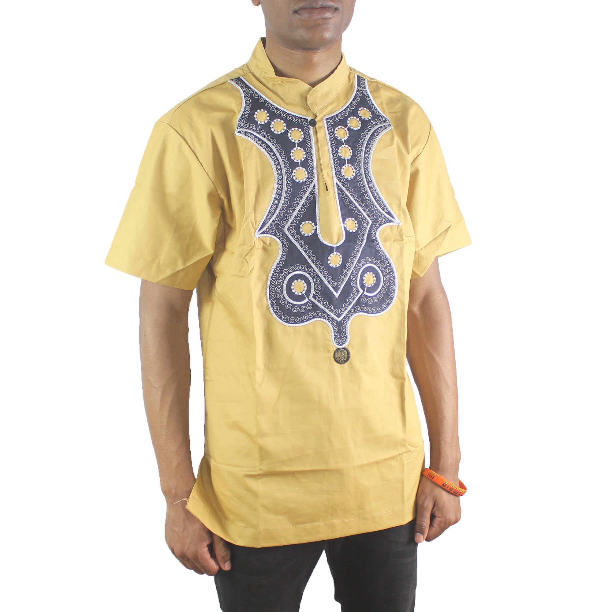Африканская желтая Мужская рубашка Dashiki с вышивкой из Анкары|Африканская одежда|