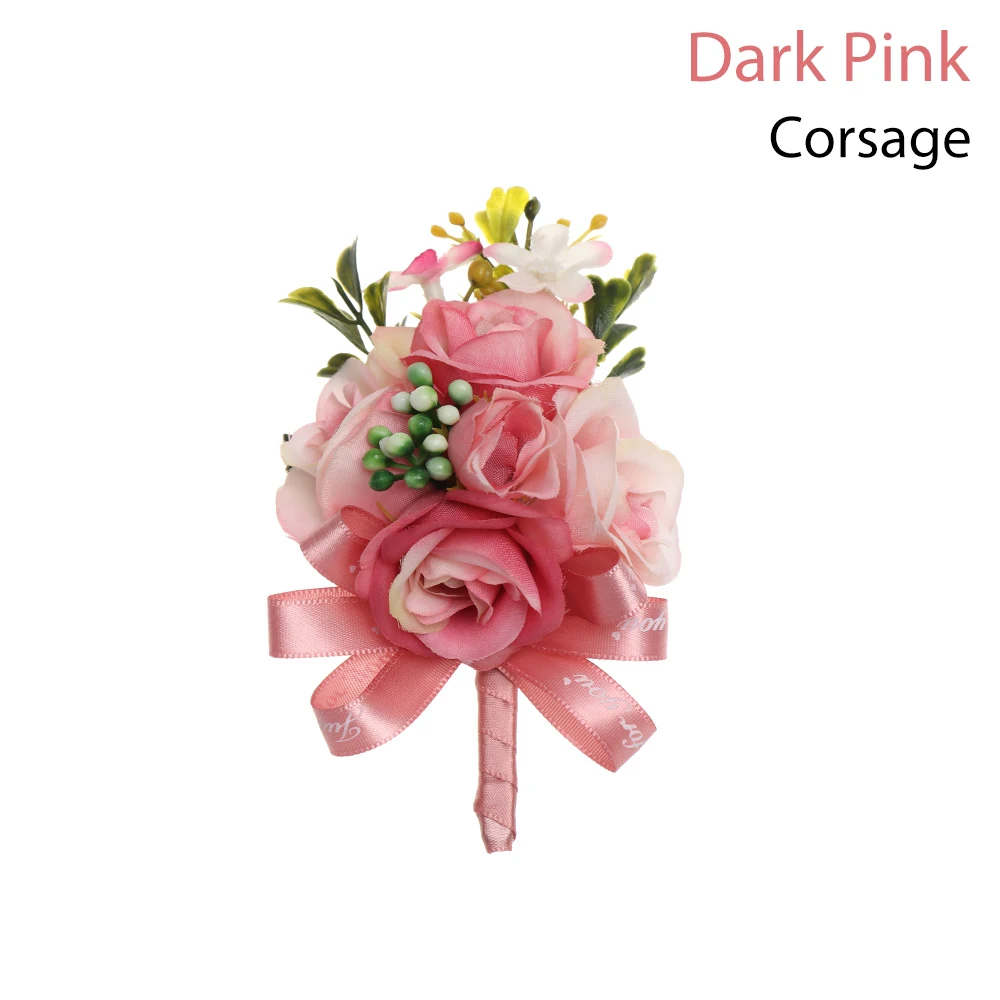 Corsage Dark Pink Новые Красивые свадебные корсажи и брошь-бутоньерка, кружевные листья, корсажи на запястье, свадебные цветы, Свадебная вечеринка - Цвет: Corsage Dark Pink