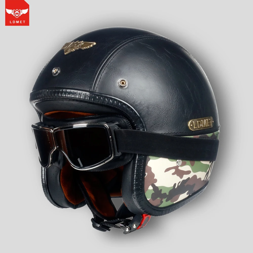 LDMET кожаный PU casco мото винтажный мотоциклетный шлем с открытым лицом камуфляж