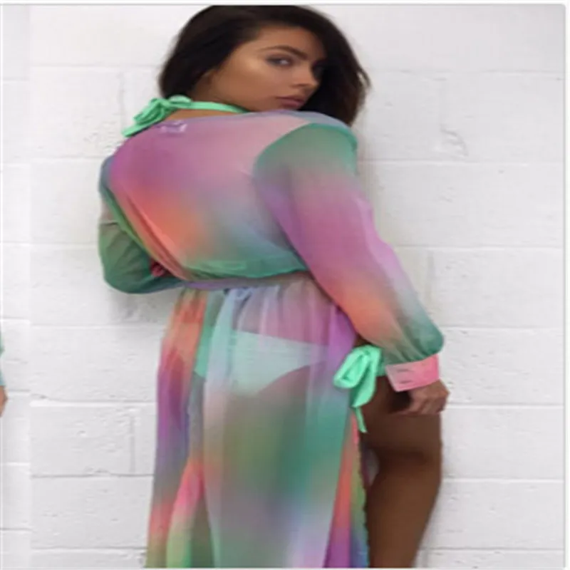 Пикантное пляжное бикини с принтом накидка для женщин длинное летнее платье