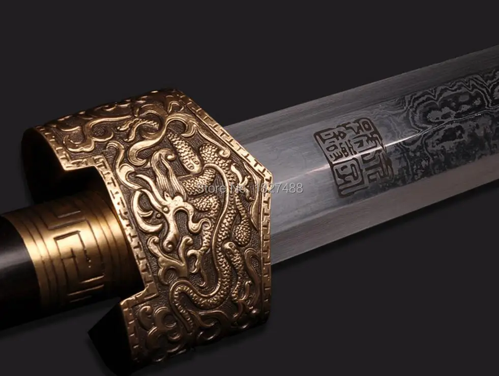 Ручной резной медный Dargon фитинги/Полный Тан сложенный дамасской стали двойной
