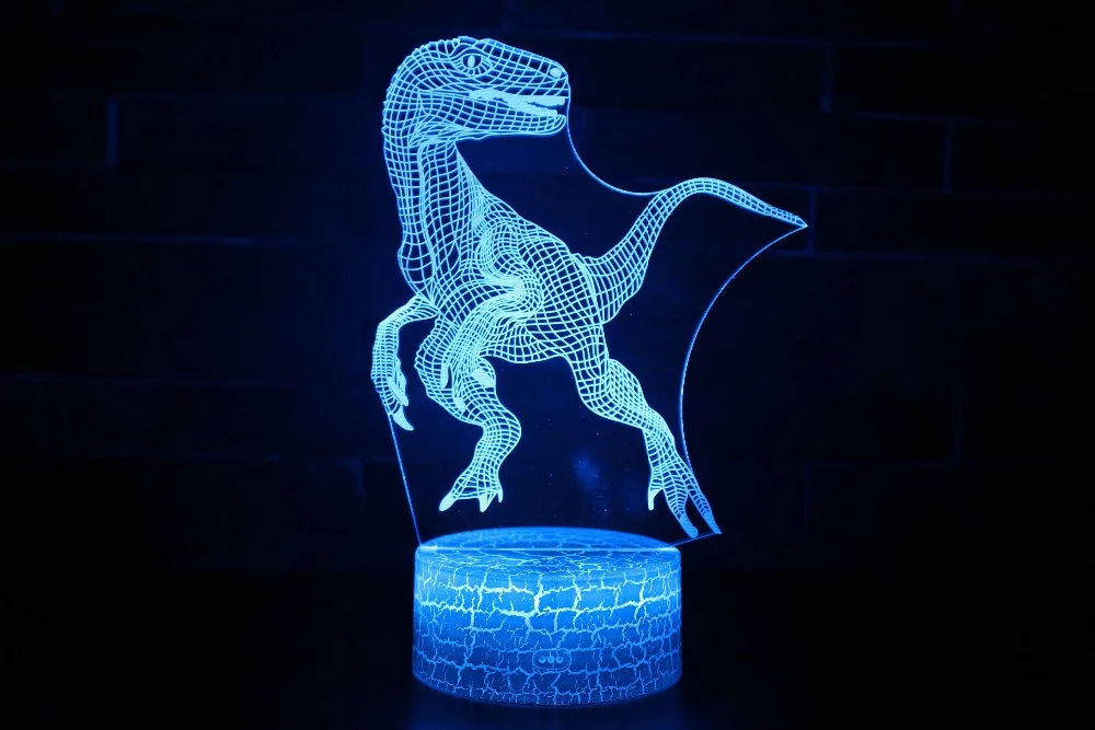 3D Динозавр игрушки Велоцираптор Иллюзия светодиодный светильник с 7 цветов светится в темноте игрушки для детей украшения спальни подарки на день рождения
