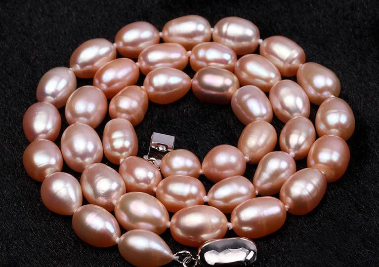 

36-43cm 14-17'' Women Jewelry AAA natural pearl 6x7mm pink oval freshwater pearl necklace gift