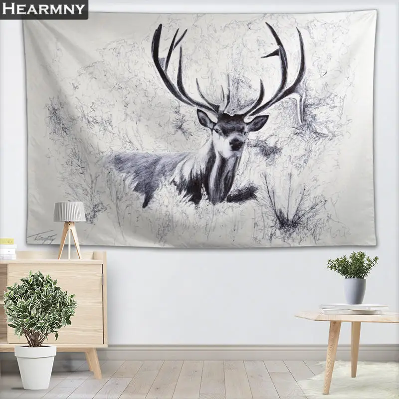 Настенный Гобелен HEARMNY с оленем листы домашние декоративные гобелены пляжное