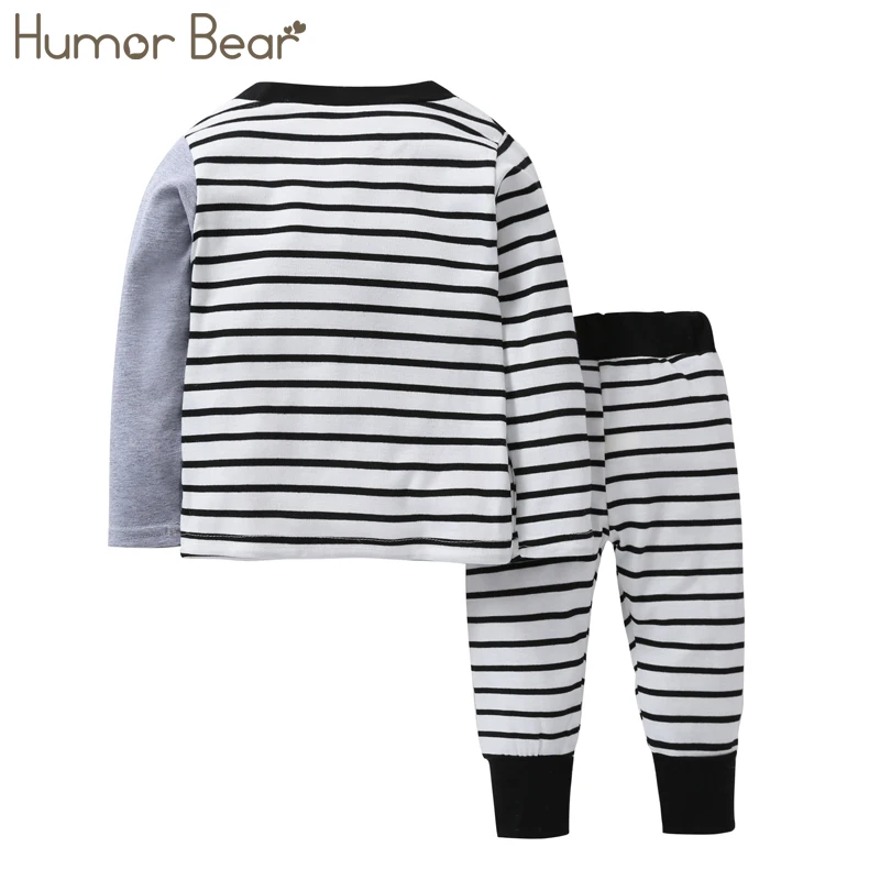 Humor Bear/Новинка г.; рождественские комплекты одежды для маленьких девочек; костюм для мальчиков; полосатая футболка с рисунком из мультфильма+ штаны для мальчиков
