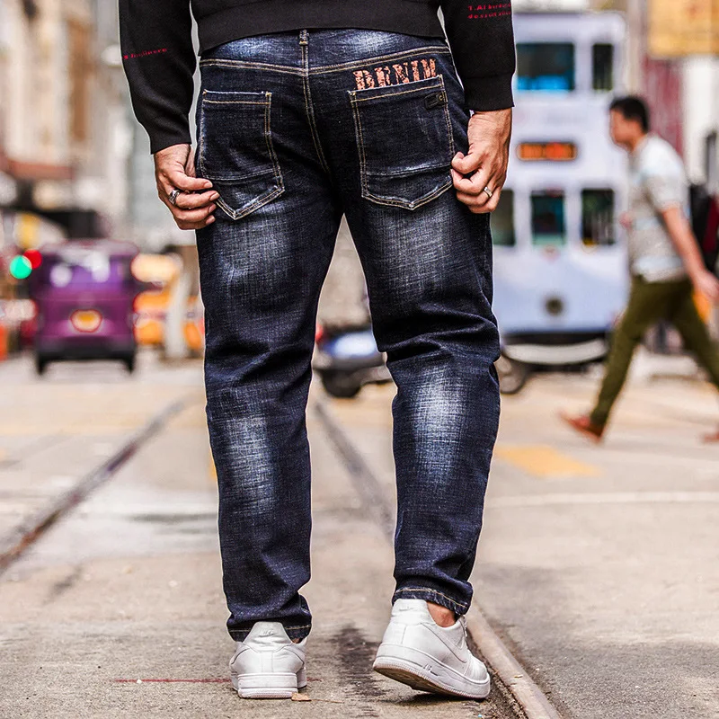 Новинка 2019 тренд джинсы в стиле хип-хоп Длинные повседневные брюки синие для