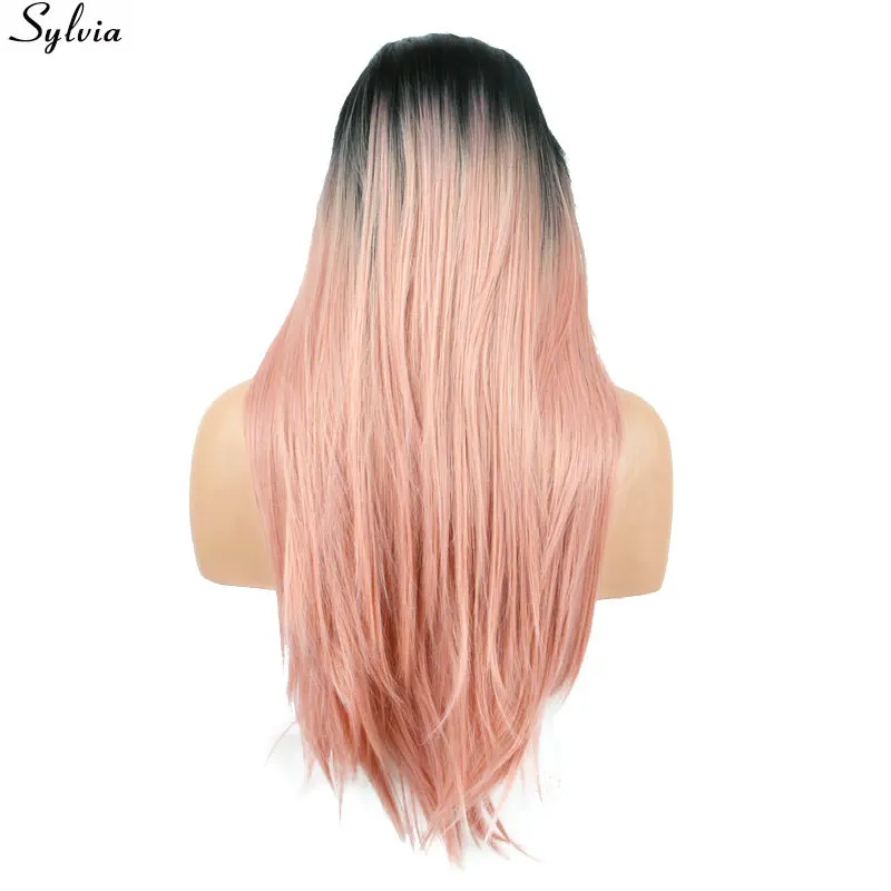 Sylvia 1B черный корень Ombre пастельный розовый длинные шелковистые прямые кружевные