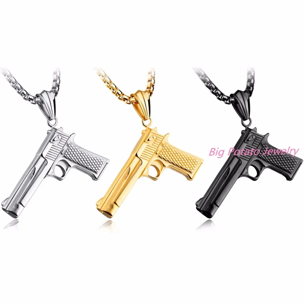 Мужские спортивные кулоны с пистолетом Desert Eagle в стиле панк золотого серебряного