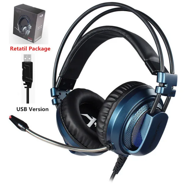 Blue Retail Package Xiberia V10, лучшие игровые наушники, USB 7,1, гарнитура для ПК, игры, компьютера, бас, стерео гарнитуры, шлем с микрофоном, светодиодная подсветка - Цвет: Blue Retail Package