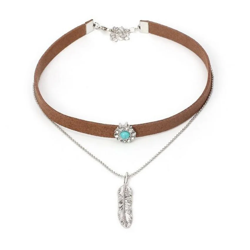 Бохо черный бархат Чокер Ожерелье Золотая цепочка камень чокер в виде листика