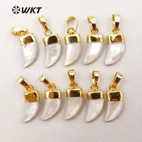 wt p1134 wholesale custom fashion jewelry natural tiny pearl horn pendant with gold cap small pendant for birthday gift