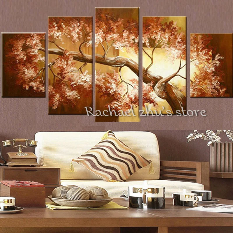 Ручная роспись абстрактный цветок дерево пейзаж картина маслом на холсте 5 шт.