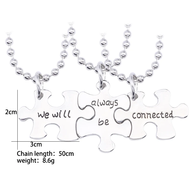 

3 Pcs/Set Geometric Letter We Will Always Be Connected Necklace BFF Keychain Set For Women Best Friend Forever Creative Keepsake