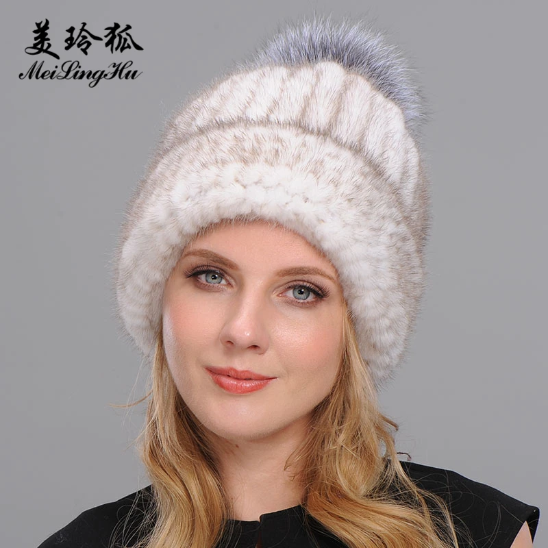 Женская зимняя утепленная шапка помпон с двумя краями|russian winter hats|russian fur hatrussian hat |