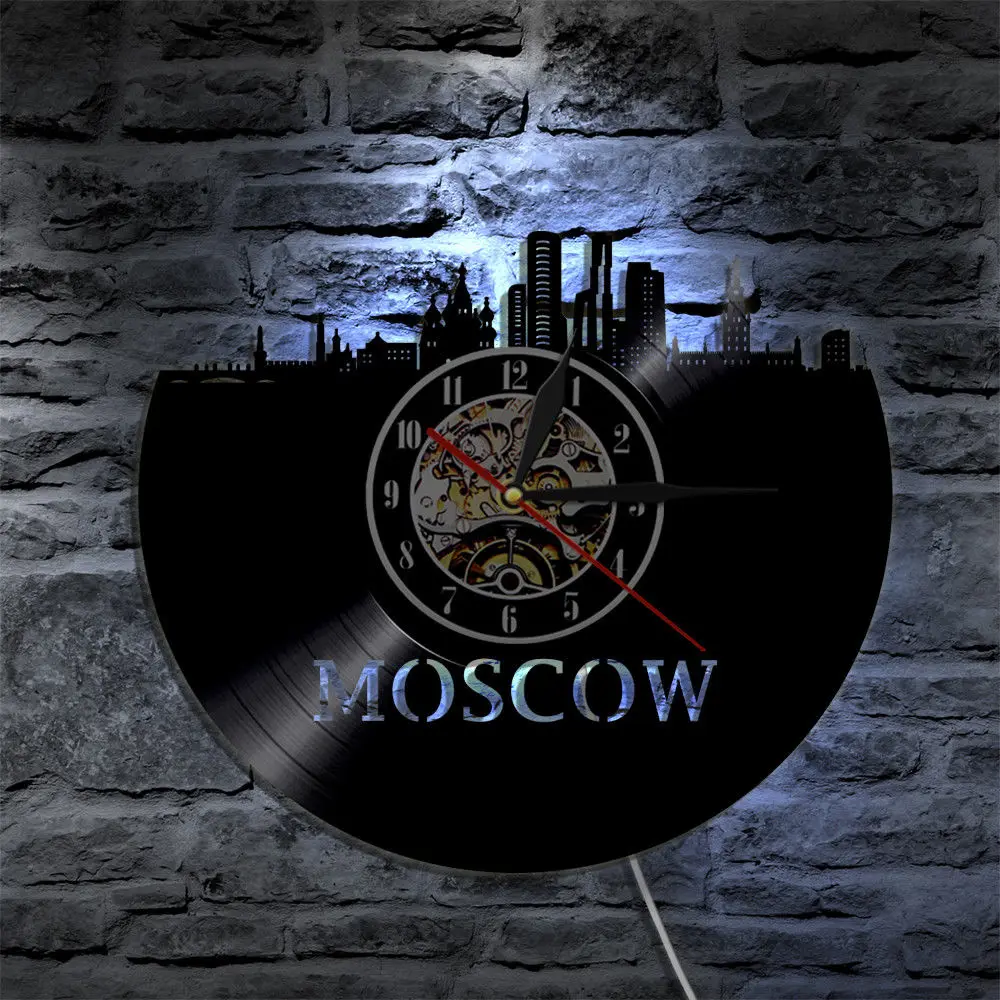 Настенные светодиодные часы в Москву декоративные виниловые для гостиной лампа