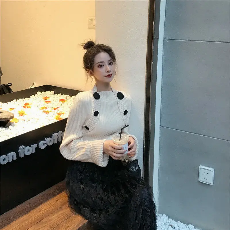 Женский Теплый Однотонный свитер HziriP тонкий Свободный вязаный на пуговицах для