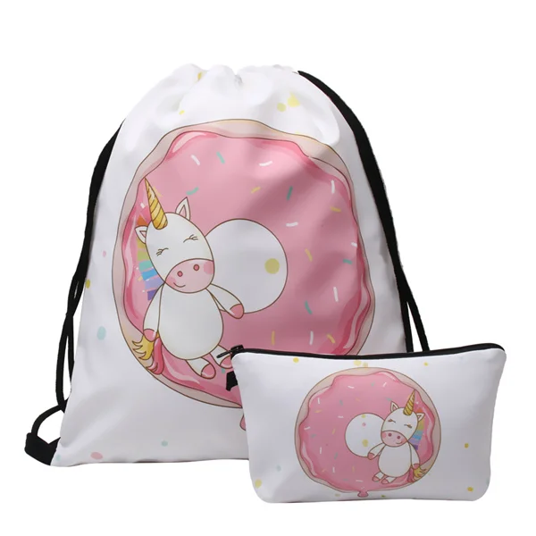 50452HZB91 Deanfun розовая сумка на шнурке набор 3D печатных Единорог девушки школьный органайзер для подростка 014 - Цвет: 50452HZB91