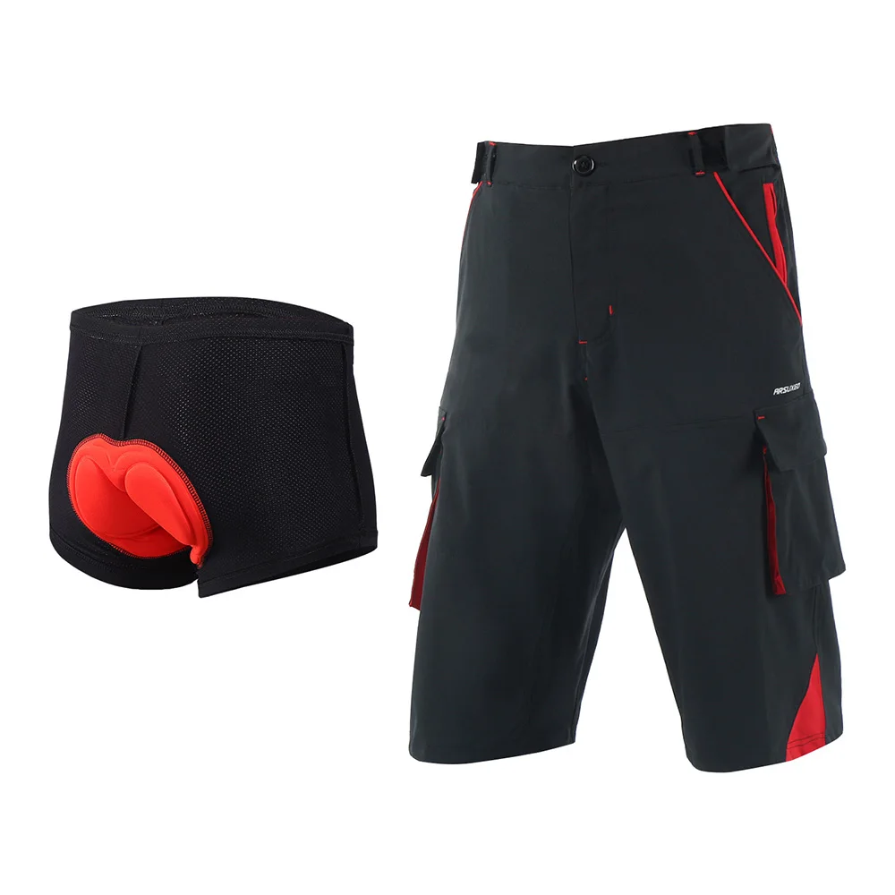 1708 red with pad ARSUXEO мужские спортивные для улицы свободные подходят велосипедные шорты горные мужские спортивные шорты велосипедные шорты походные рыболовные шорты 1708 - Цвет: 1708 red with pad