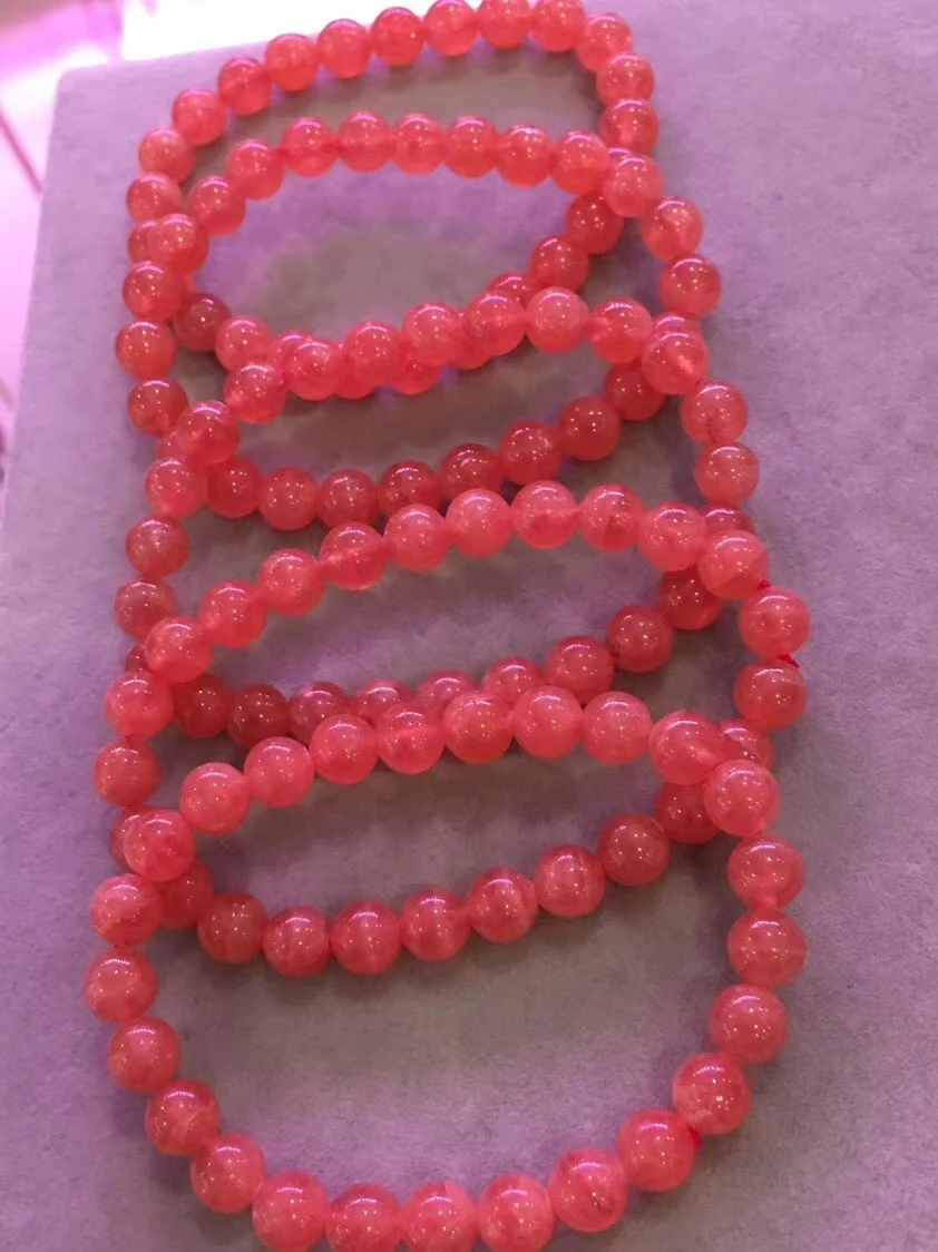 

Natural Rose Rhodochrosite Argentina 7mm Women Love Clear Round Beads Woman Bracelet Fashion Genuine AAAAA