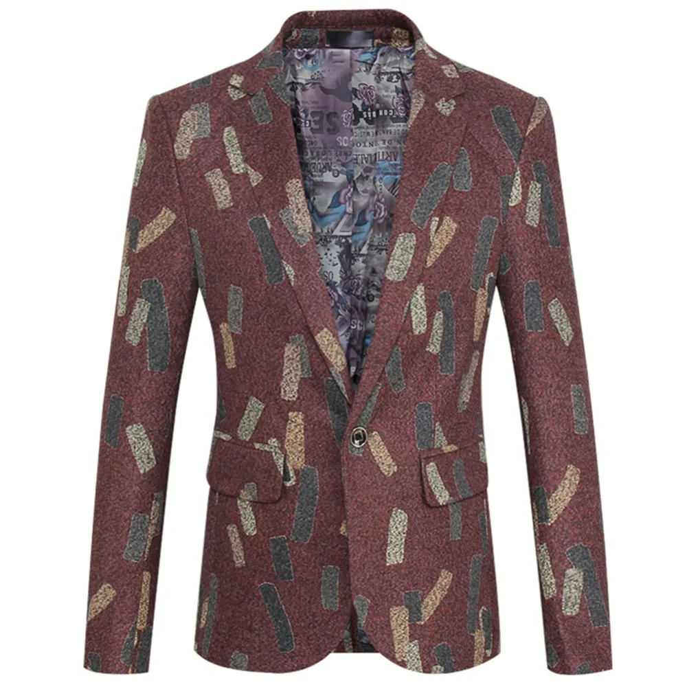 YUNCLOS мужской костюм с геометрическим принтом блейзер приталенный вечерние