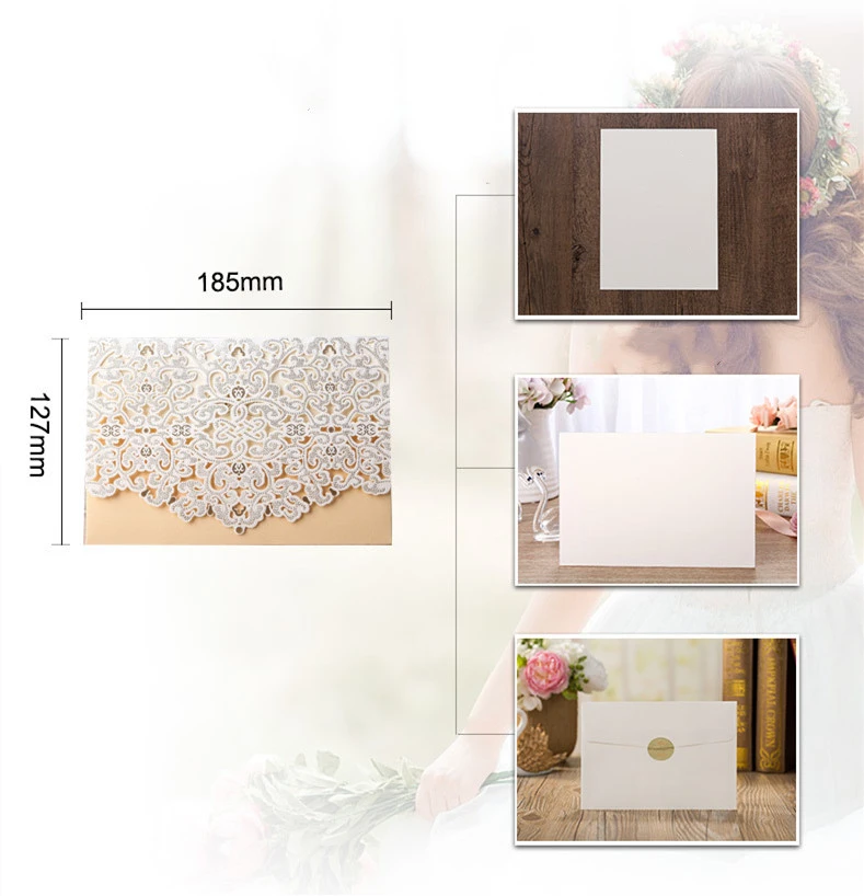 50 шт./компл. лазерная резка свадебные приглашения Золотая Флора Белое кружево