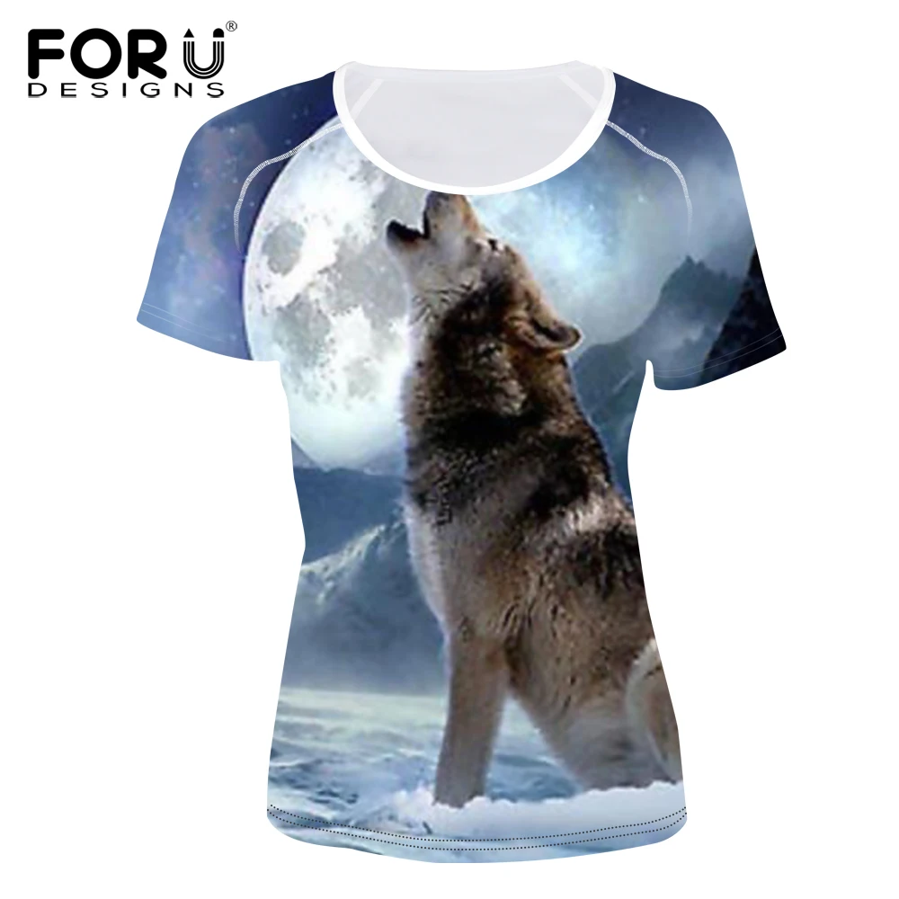 Модная женская футболка FORUDESIGNS 2019 кроп топы 3D волк дизайнерская Женская крутая с коротким рукавом для