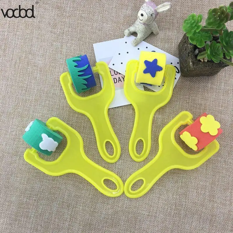 4 шт./компл. губчатая щетка пластиковая ручка кисти для рисования ролик детей