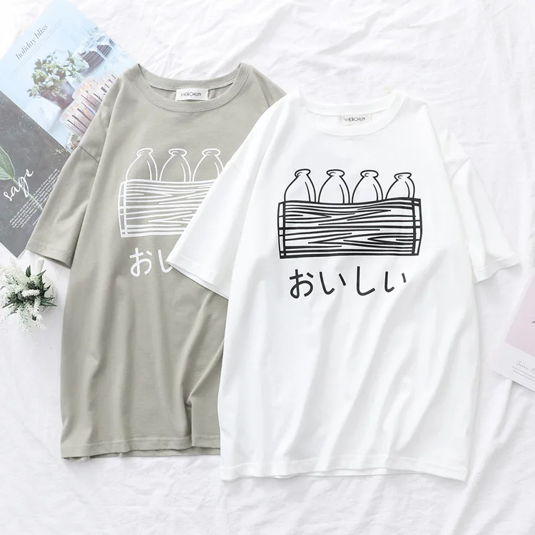 Детская Хлопковая футболка с круглым вырезом и принтом бутылки для студентов