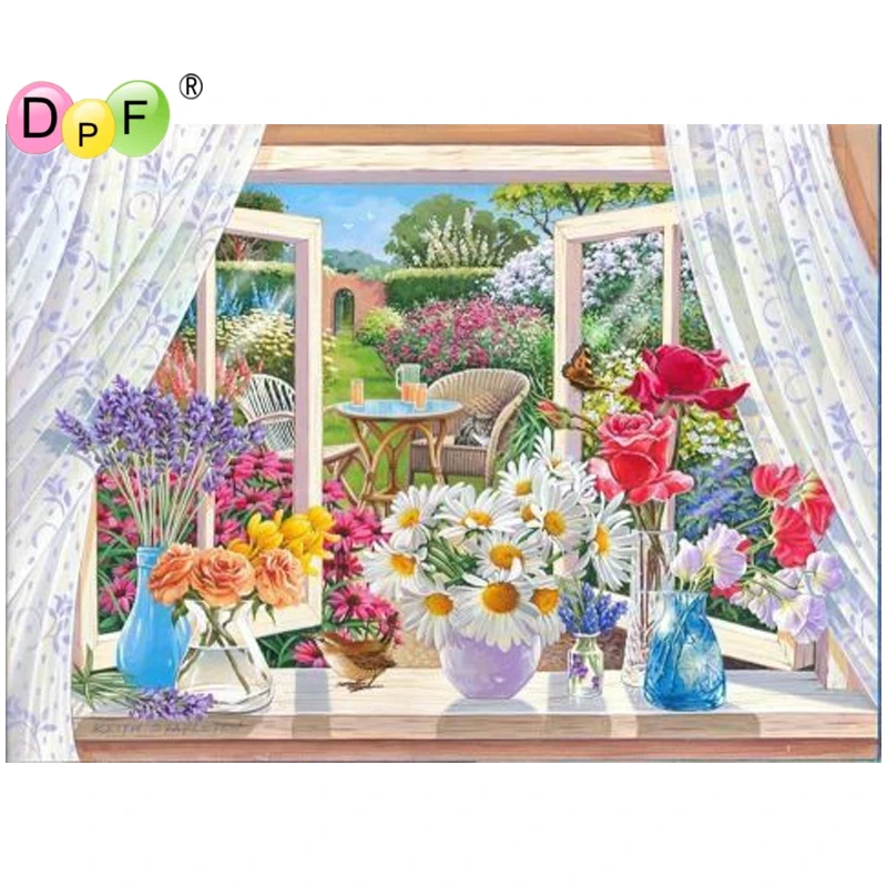 DPF сделай сам Цветы на подоконнике 5D квадратная алмазная живопись вышивка