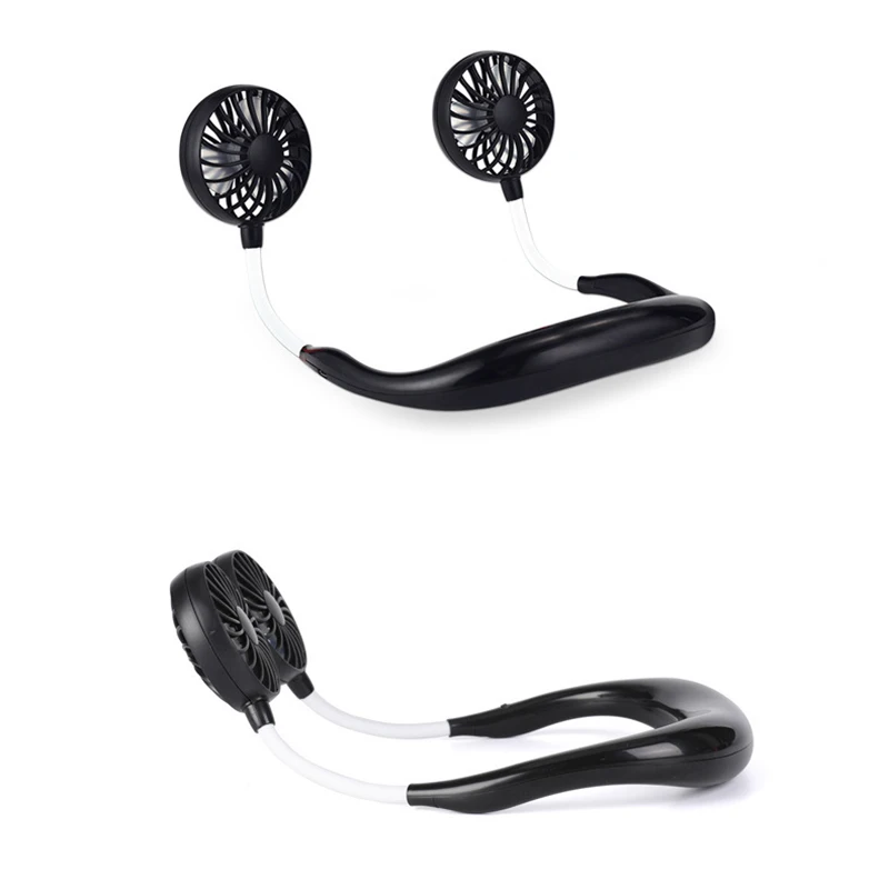 Black Portable Mini Double Head Fan Neckband With Usb Rechargeable Air Cooler Travel Outdoor Office | Бытовая техника