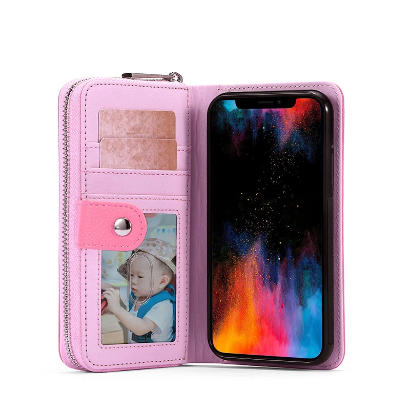 MEGSHI кожаный съемный чехол для iPhone XR чехол 2 в 1 кожаная сумка на молнии для iPhone XS Max Чехол кошелек для кредитных карт Чехол