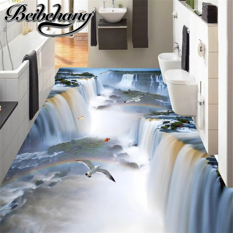 3D обои с водопадом для пола водостойкие Нескользящие ПВХ|custom floors|3d wallpaper murals3d |