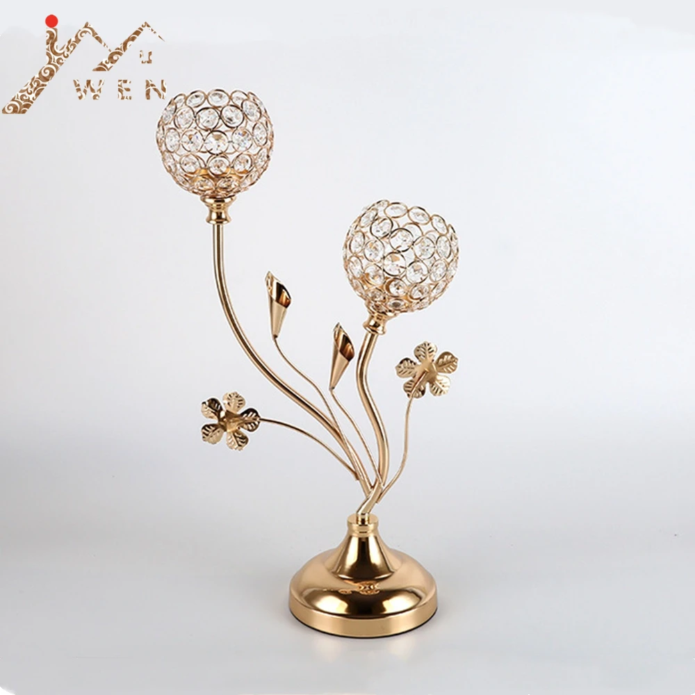 Хрустальные подсвечники с 2 руками металлические тонкий золотой цветочный