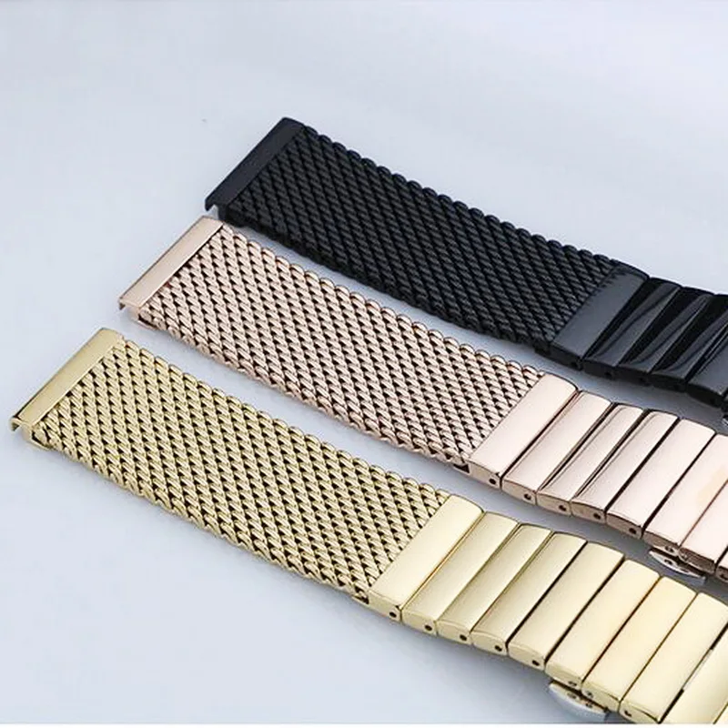 18mm 20mm 22mm 24mm Stainless Steel Milanese Watch band Strap Bracelet Watchband Wristband Butterfly clasps Black Silver Gold