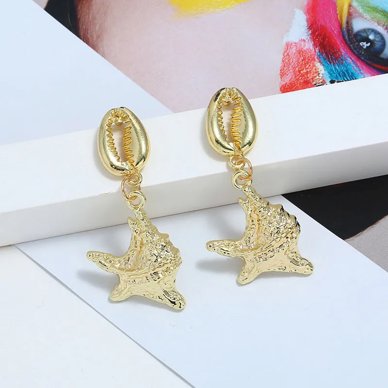 Женские серьги капельки ZOSHI большие круглые золотого цвета с раковиной в