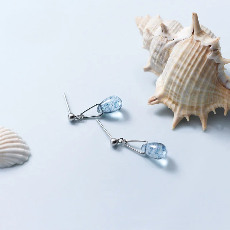 Модные серьги из стерлингового серебра 925 пробы с голубой глазурью|Серьги| |