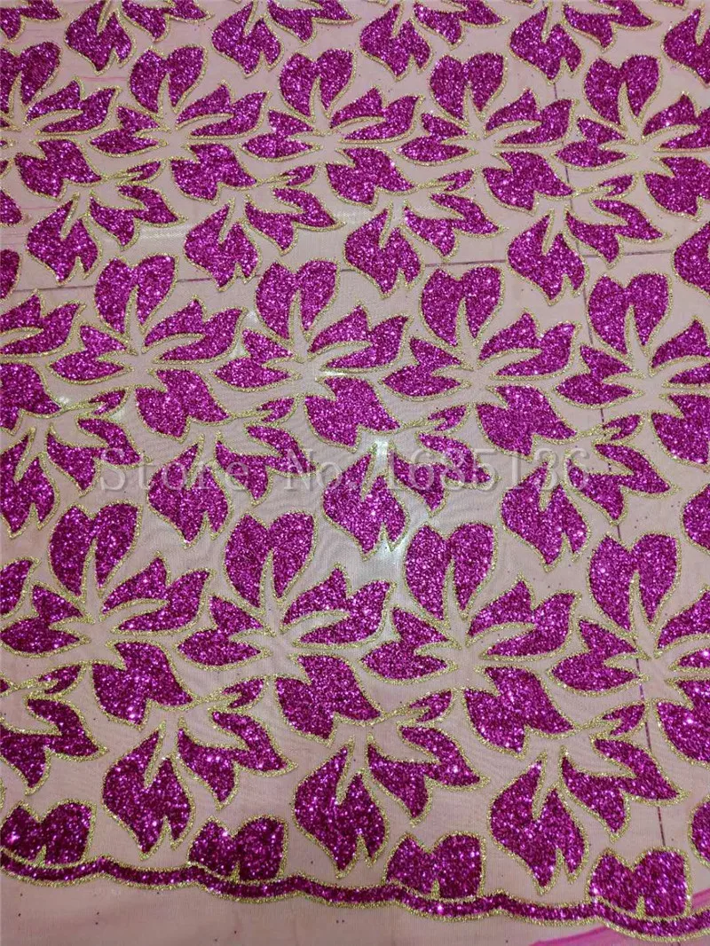shinning hot pink color with gold edge glued glitter net Lace Fabric H-91401 Glued Glitter tulle fabric for sexy dress | Дом и сад