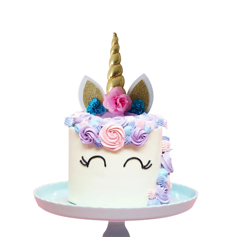 Золотые рога единорога, принадлежности для дня рождения, Топпер для торта, Свадебный декор, украшение для торта, аксессуары для выпечки