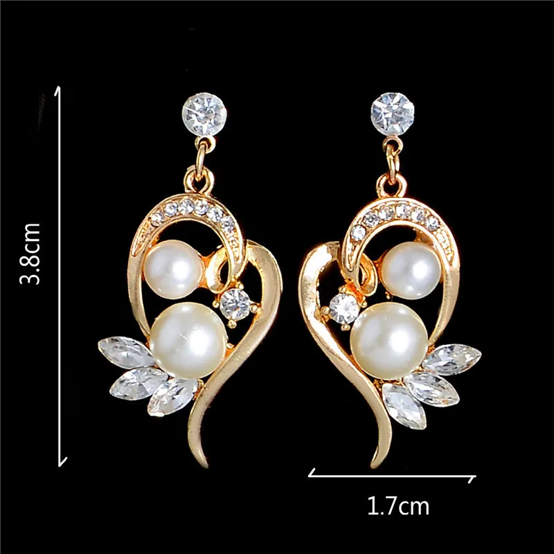 Fashion Simulated Pearl Jewelry Sets for Wedding Cute Flower Stud Earrings Crystal Wings Pendant Necklace Gold Color Chain | Украшения и