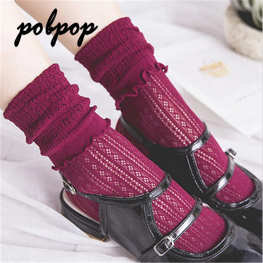 Женские Вязаные кружевные носки с вырезами однотонная коллекция гладкие и