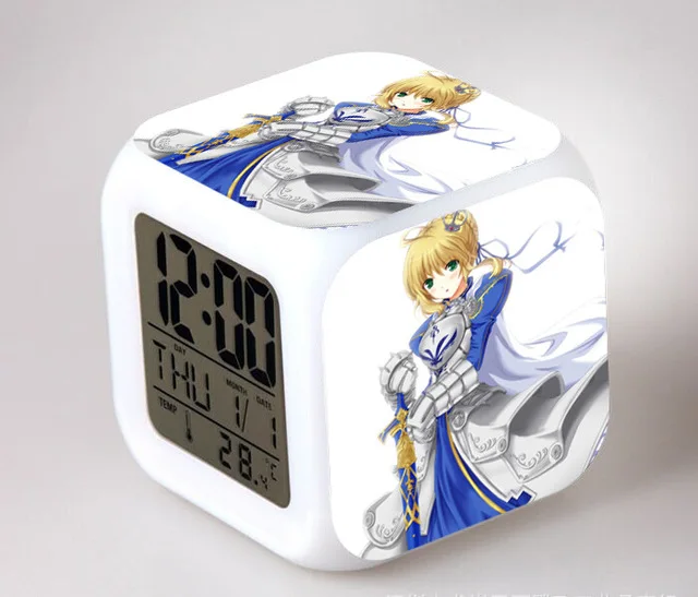 Белый Японский аниме Fate/Zero Stay Night SABER светодиодный 7 цветов вспышка Цифровой Будильник Детский ночной Светильник часы для спальни - Цвет: Белый