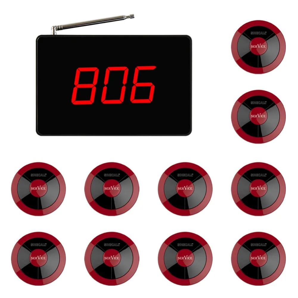 SINGCALL Calling System 1 Small Screen Display SC-R15 and 10pcs Waterproof Red Buttons APE310 for Customers | Компьютеры и офис