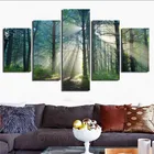Картина на холсте, настенная рамка для домашнего декора, 5 панелей, солнечный лес, природный пейзаж, деревья, Постер PENGDA