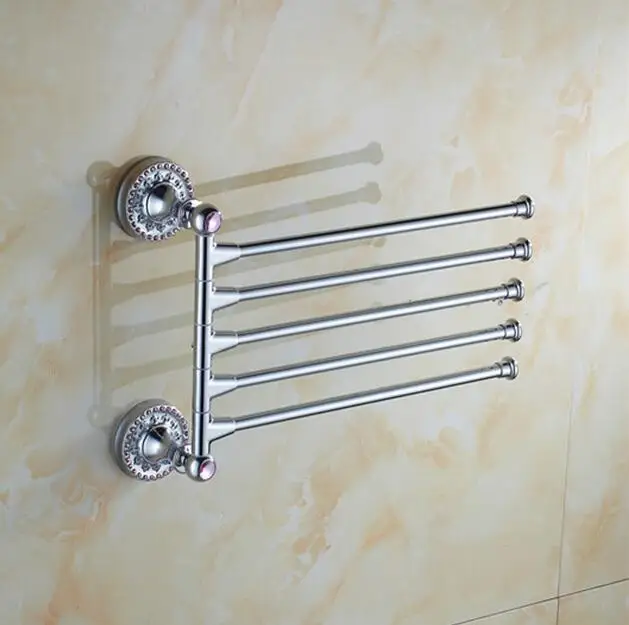 Вращающаяся вешалка для полотенец в стиле ванной из твердой латуни с кристаллами